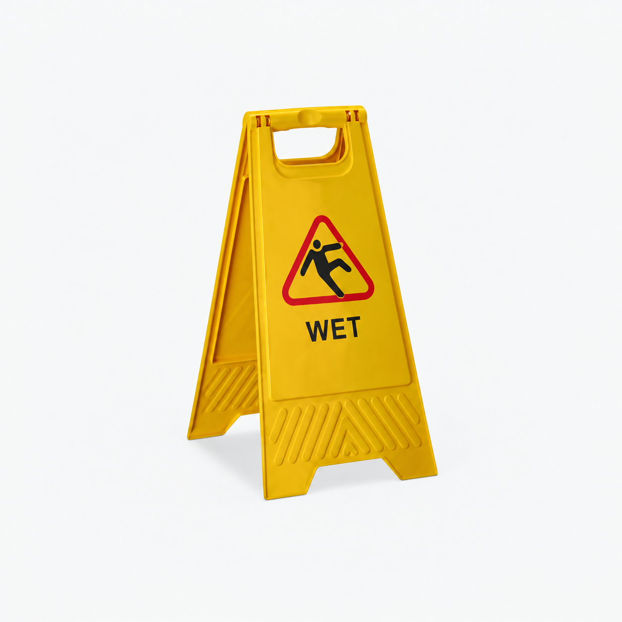 Yellow WET floor sign with a slipping person